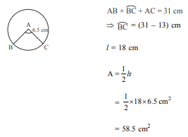 The perimeter of a sector of a circle with radius 6.5 cm is